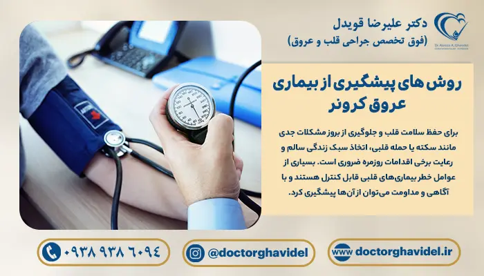 دکتر در حال سنجش فشار خون بیمار، به عنوان یکی از روش های پیشگیری از بیماری عروق کرونر